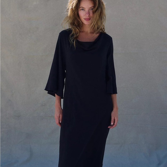 Free People free-est Medina Midi Dress Smoke Blue Long Sleeve Pockets Sz S - Picture 2 of 12